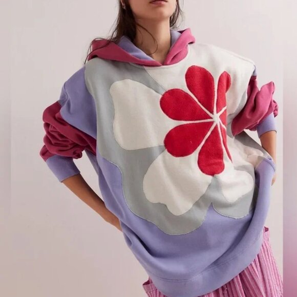 NWT Free People Clover Sweatshirt in Poppy Combo - XS - Picture 4 of 4